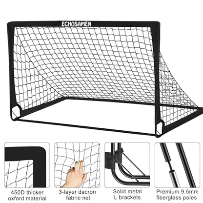 Kids Soccer Goals for Backyard, 2 of 6 x 4 ft Kids Soccer Goal Set Soccer Net with 10 Soccer Cones, Agility Ladder & Carry Bag, Portable Soccer Training Equipment.
