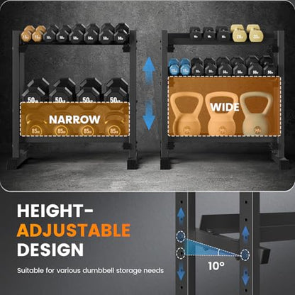 3-Tier Dumbbell Rack, 1100LBS Capacity Adjustable Weight Rack, Heavy-Duty Weight Stand for Dumbells & Kettlebells, Compact Weight Storage Organizer for Home Gym (Rack Only)