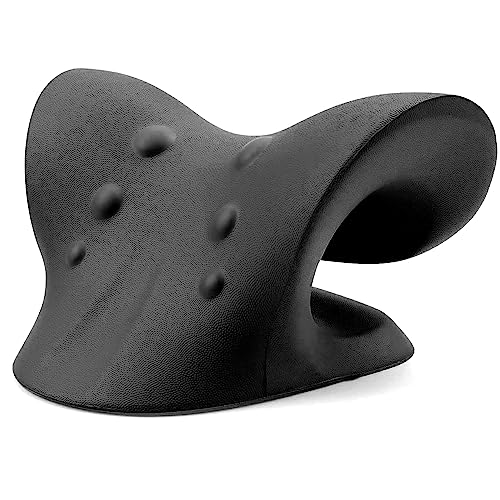 RESTCLOUD Neck and Shoulder Relaxer, Cervical Traction Device for TMJ Pain Relief and Cervical Spine Alignment, Chiropractic Pillow, Neck Stretcher (Black) - color: Dblack