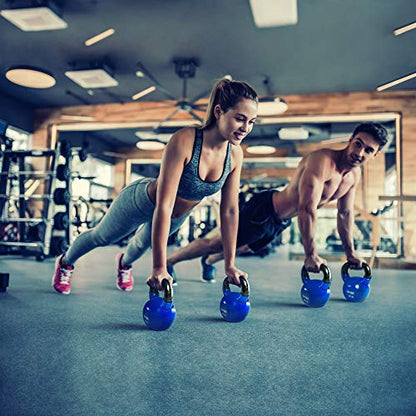 Yes4All Kettlebell, Vinyl Coated Kettlebell Cast Iron Sets with Stable Flat Bottom for Full Body Workout, Push up, Grip Strength Training & Weights Exercises - color: Blue, style: 5 - 15lb