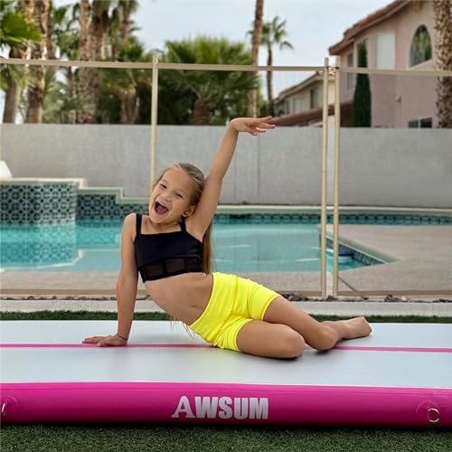 AWSUM Inflatable Gymnastics Mat, Tumble Track Air Mats with Pump - color: Pink/Pink, size: 13ft*3.3ft*4in(4*1*0.1M)