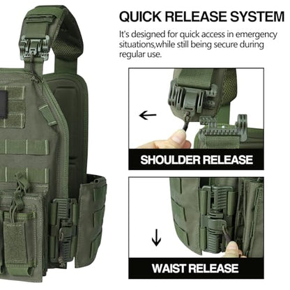 Quick Release Tactical Vest Lightweight Vests Adjustable Tactical Vest for Outdoor Training - color: Green