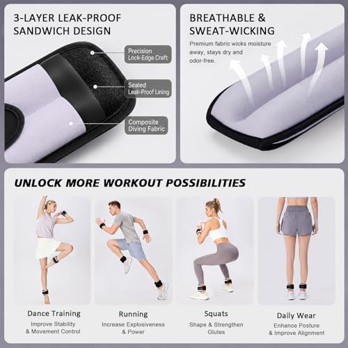 Ankle Wrist Weights for Women & Men One Pair of 1Lb/2Lb Small Size Arm Leg Weight Set with Adjustable Straps for Walking Pilates Exercise Workout Gym Aerobics & Home Fitness,Running,Physical Therapy
