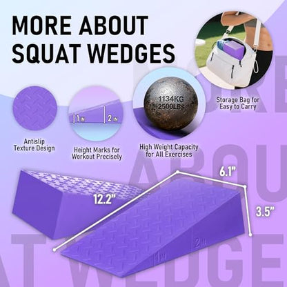 Folaps Squat Wedge Block with Guide for Heel Elevated Squat Weightlifting Slant Board for Squats with Carry Bag to Improve Mobility Balance and Strength Performance