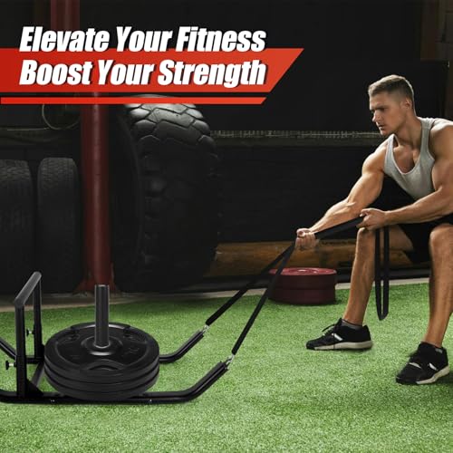 Workout Fitness Sled, Weighted Sleds Push Gym Equipment for Adults & Kids, Compatible with 1" & 2" Weight Plates, Multi-Purpose Sled for Outdoor or Home Fitness Training