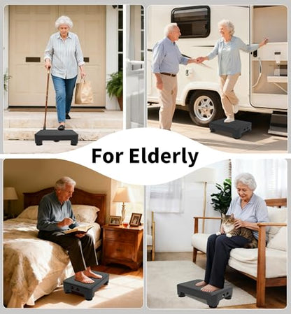 5-Level Adjustable Step Stool, 700 LBS Capacity Safety Bed Step for Seniors, Exercise Setp Platform, Portable Stair Assist for Elderly, Wide Step up for Kitchen, Car, Bedside & Shower, Black