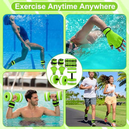 6 Pcs Water Aerobics Equipment Set Full Body Pool Exercise Kit, 2 Aqua Dumbbells, 2 Adjustable Ankle/Wrist Weights, 2 Webbed Swim Gloves, Low Impact Aquatic Workout Gear