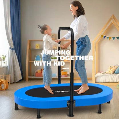 ANCHEER Trampoline, Mini Trampoline with Adjustable Handle -Indoor/Outdoor Rebounder for Kids & Toddlers, 56'' Safe Oval Fitness Trampoline with Bar for Home Fun