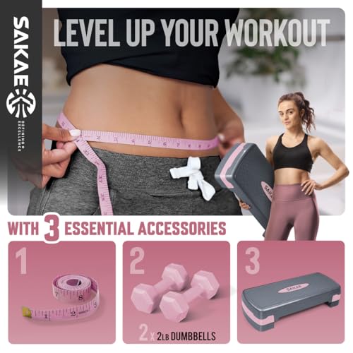 Aerobic Stepper Set with Dumbbells & Measuring Tape, Adjustable Height 2 Level Risers Workout Exercise Step Platform, 4 Colors, the Ultimate Gift for a Joyful Holiday and Merry Christmas