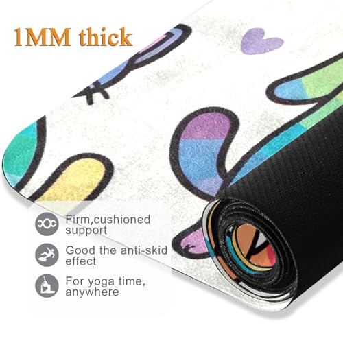 Cute Rainbow Cat Yoga Mat Thick Non Slip Yoga Mat Workout Mat for Men Women, Exercise & Exercise Mat for Home Gym, Yoga, Pilates, Stretching, and Floor