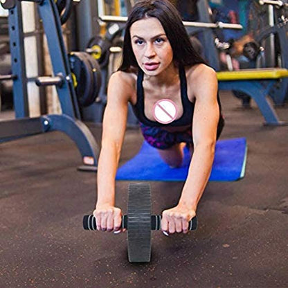 AB Wheel Roller with Knee Pad Push Up Bars Handles Grips Adjustable Skipping Jump Rope, Home Gym Workout Exercise Equipment - color: Black