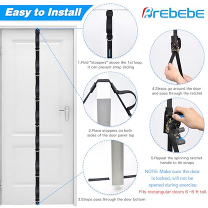 Upgrade Door Anchor Strap for Resistance Bands Exercise, Multi Points Anchor Straps with 7 Loops+ 7 D Rings, Home Gym Workout Equipments with Ratchet Adjust Tighten Straps Not Loose, Sturdy - style: Door Anchor+Resistance Bands Set