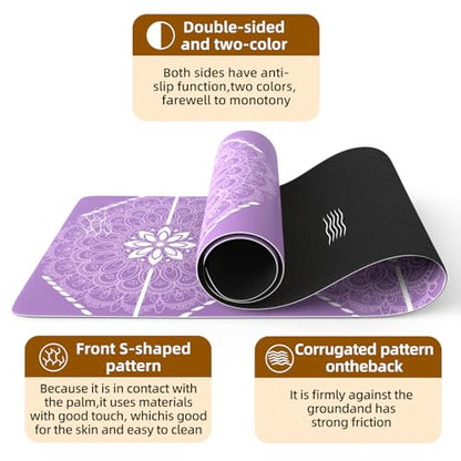 FOLAI Extra Thick Yoga Mat 6mm，pilates mat thick - Non-Slip Exercise Mat for HIIT, Pilates & Home Workouts & Workout with Free Carry Strap - color: body line purple
