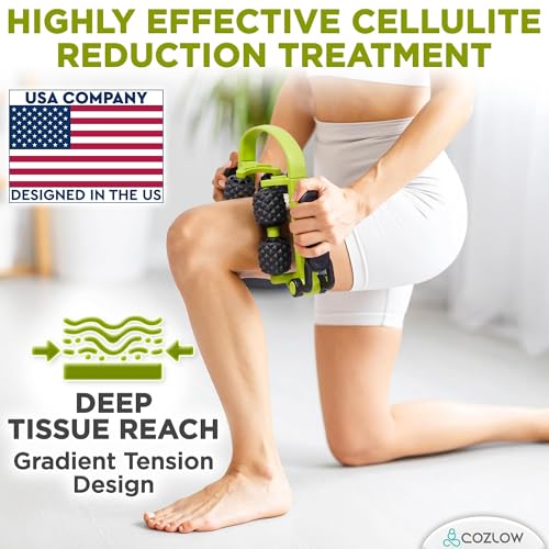 3 in 1 Lymphatic Drainage Massage Tool - Back Massager - Cellulite Roller - Arm + Leg Muscle Trigger Point Myofascial Release - color: Green/Black
