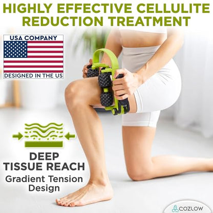 3 in 1 Lymphatic Drainage Massage Tool - Back Massager - Cellulite Roller - Arm + Leg Muscle Trigger Point Myofascial Release - color: Green/Black