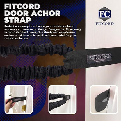 American Made FITCORD Resistance Bands 2 Pack with Door Anchor- Home Workout Equipment Set - Secure & Durable, Body Stretching & Strength Training for Men & Women - 7lb & 18lb Bands