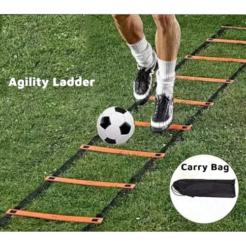 20ft Sports Agility Ladder, Agility Training Equipment for Football, Exercise, Tennis, Legs Workout with Speed Parachute, Cones and Carry Bag