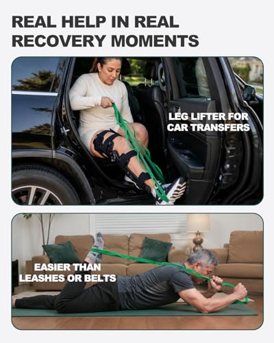 Trideer Stretching Strap with Loops & Leg Lifter, Non-Elastic PT-Style Physical Therapy Strap for Knee Replacement Rehab, Hamstring, Calf & Back Stretcher Mobility, Hip, Shoulder & Yoga