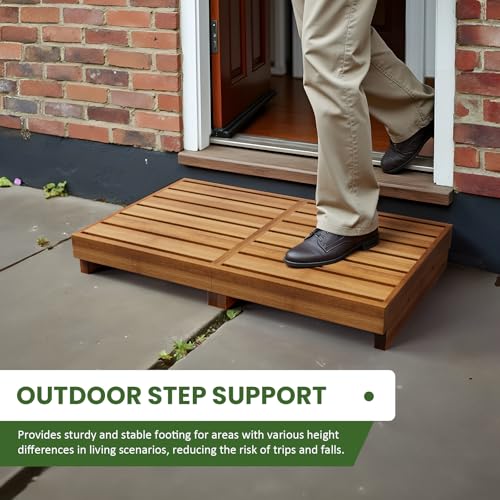 Wooden Step Stool, 3.5" One Step, Non-Slip Outdoor Heavy Duty Platform Mobility Step for Handicap, Bedroom, Kitchen