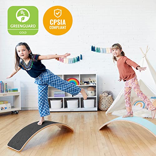ECR4Kids Wooden Rocking Balance Board with Non-Slip Felt Base, Montessori Toy, Black - color: Black
