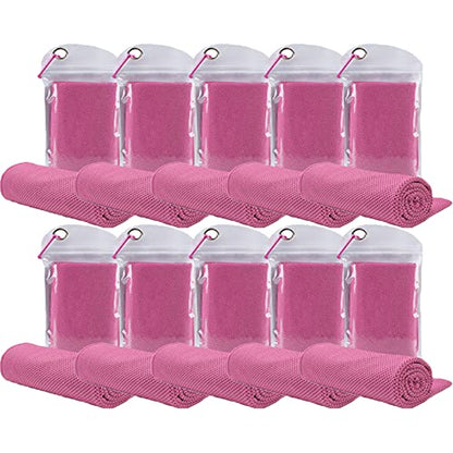 10 Pack Cooling Towels Bulk Microfiber Ice Towel Quick Dry Breathable Chilly Sweat Towel Stay Cool Towel for Neck Face Yoga Gym Workout Running Pilates Beach with Carabin Bag, 40x12'', Pink - color: Pink