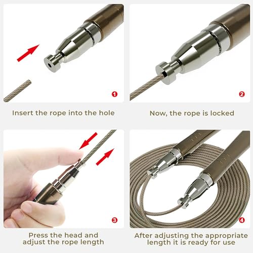 Jump Rope Pro Speed Skipping Rope Adjustable Adult Jumping Rope Weighted Aluminium Handles for Double Dutch Boxing Workout Crossfit Exercise Fitness Spare Cable Weights Protectors Carry Bag - color: Bronze