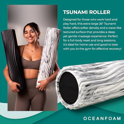 Tsunami Roller (Black Marbled) - Extra-Large, 26" x 5.9" - Soft, Textured Foam Roller for Physical Therapy, Back Pain, Exercise & Stretching - Wave Textured - Yoga, Athletics, & Wellness - color: Black Marbled