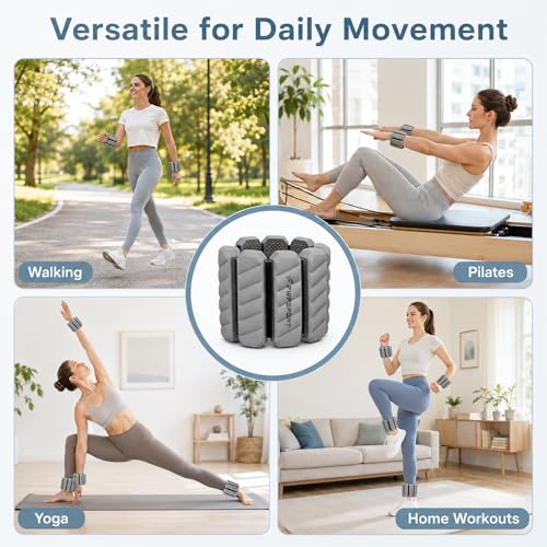 2 lb Wrist and Ankle Weights Set of 2 (1 lb Each) with Resistance Band, Adjustable Silicone Wearable Arm & Leg Weights for Walking, Pilates, Yoga, Home Workout