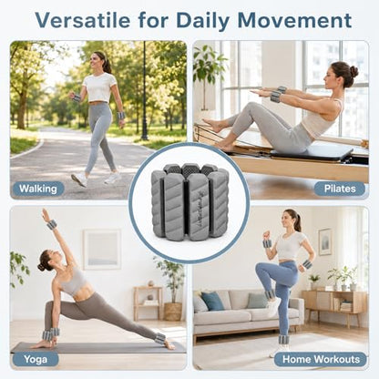 2 lb Wrist and Ankle Weights Set of 2 (1 lb Each) with Resistance Band, Adjustable Silicone Wearable Arm & Leg Weights for Walking, Pilates, Yoga, Home Workout