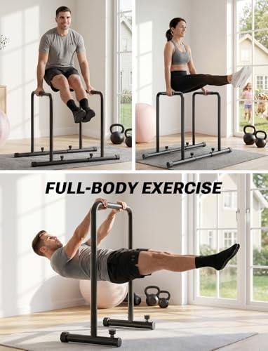 YOLEO Adjustable Dip Bar- 1100lbs Dip Station Portable Functional Fitness Bar with Safety Connector, Heavy Duty Dip Stand Body Press Bar Parallette Exercise Bar Workout Equalizer for Calisthenics