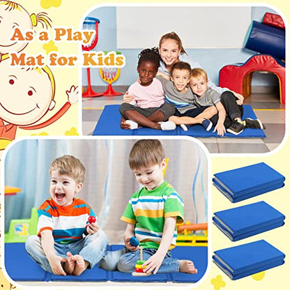 6 Pack Folding Rest Mat Toddler Nap Mat Upgraded Folding Exercise 1 Inch Thick 4 Section Classroom Sleeping for Preschool Daycare Kindergarten Yoga School Travel Home Supplies - color: Blue, Grey