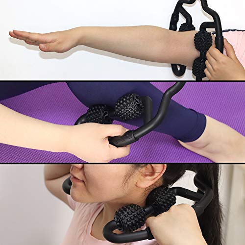 Cellulite Massage Tool Muscle Roller - Deep Fascia Massager & Dimpled Skin Remover for Legs, Thighs & Buttocks - Anti-Cellulite Roller, Smooth Skin, Pain Reliefs Black（Black - 4 Wheel） - color: 4 Wheel - Black