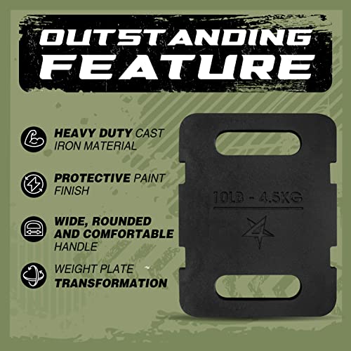 Yes4All Attachable Rucking Weight for Backpack, Cast Iron Training Weight Plate with Quick-Attach Strap Slots, Ergonomic Rounded Handle for Weighted Walking, Hiking, Rucking - size: 10LB