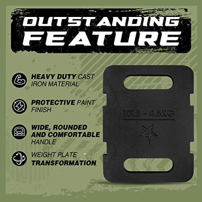 Yes4All Attachable Rucking Weight for Backpack, Cast Iron Training Weight Plate with Quick-Attach Strap Slots, Ergonomic Rounded Handle for Weighted Walking, Hiking, Rucking - size: 10LB