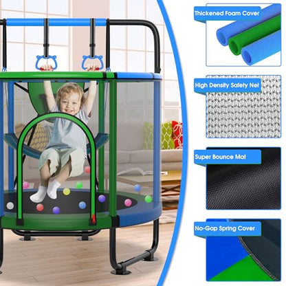 YORIN Trampoline for Kids 66'' 60'' 55'' Toddler Mini Small Outdoor Indoor Trampoline W Basketball Hoop, Swing, Adjustable Gymnastics Bar, Gift for Baby, Toddlers & Kids