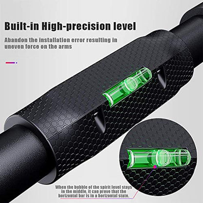 Doorway Pull Up/Chin Up Bar No Screw Installation Adjustable Width Fitness Workout Bar Home Gym Equipment with Anti-Slip Mat & Spirit Level Design Smooth and Safe Use, Supports to 400Kg