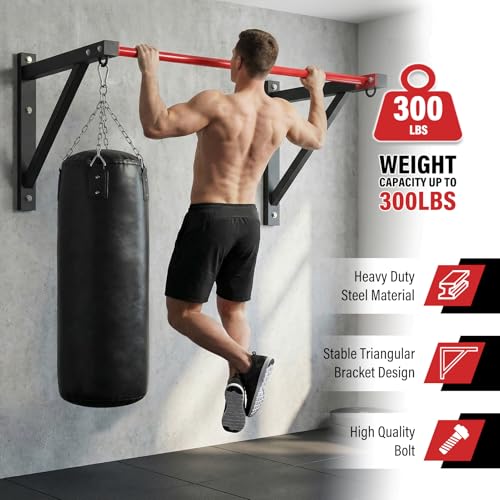 Wall Mounted Pull Up Bar, Heavy Duty Chin Up Bar Wall Mount for Home Gym Workout 500 lbs Weight Capacity Multi-Grip Strength Training Pull-Up Bars for Garage Gym