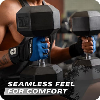 Harbinger Training Grip Wrist Wrap Gloves - Enhanced Grip & Wrist Support, Breathable Lycra Back, Padded Leather Palm, Half-Finger Design, Quick Pull Tabs - Ideal for Weightlifting, Gym - Men's - size: Medium