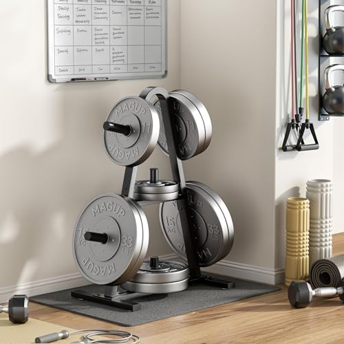 Olympic Weight Plate Rack 400LBs, Heavy Duty Weight Tree Rack for 2-Inch Plates, Barbell & Bumper Plate Storage, Free Weight Rack & Gym Plate Holder for Home Gym