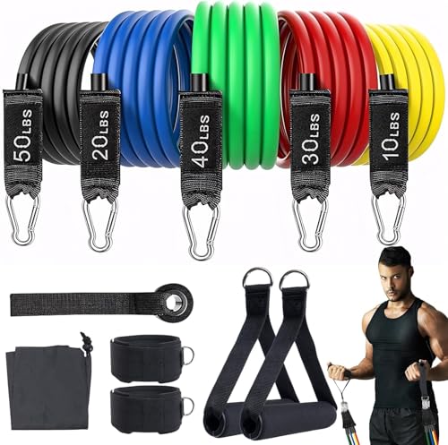 Resistance Bands Workouts Set for Women and Men with Handles - Heavy Duty 150lbs, 11 Piece Elastic Tube Kit for Gym & Home, Strength Training, Yoga, Pilates Therapy for Legs, Chest Power Systems