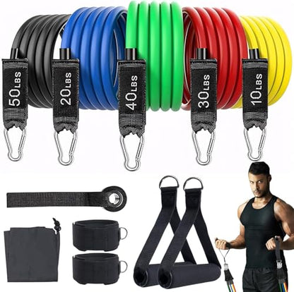 Resistance Bands Workouts Set for Women and Men with Handles - Heavy Duty 150lbs, 11 Piece Elastic Tube Kit for Gym & Home, Strength Training, Yoga, Pilates Therapy for Legs, Chest Power Systems