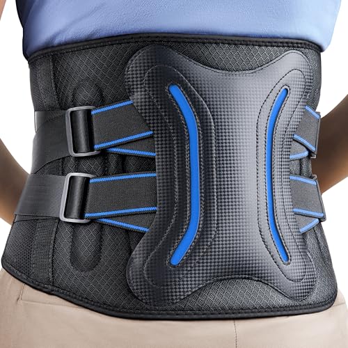 FEATOL Lower Back Brace with 5 Reinforced Stays for Women and Men, Adjustable Snug-Fit Lumbar Support Belt for Work, Size 3XL, Waist 48.4"-53.1" - color: Black, size: XXX-Large