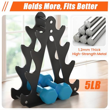 4-Tier Dumbbell Rack for 1-15 lb Weights, Holds 5 Pairs Space-Saving Sturdy A-Frame Stand for Home Gym, Weight Rack for Women's Dumbbell Set (Dumbbell Rack Stand Only)