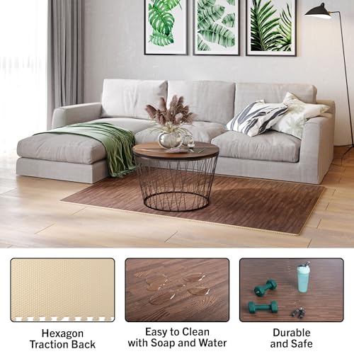 Stalwart Wood Grain Foam Floor Tiles - 24sqft Total, Dark, 6-Pack - color: Dark Wood Grain, size: 6 Pack