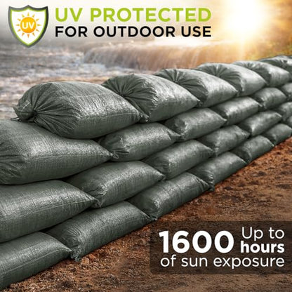Heavy Duty Sand Bags Pack of 3, Army Green Empty Sandbags with Built-In Ties, Woven Polypropylene UV Protection 1600 Hours, Fillable Sand Bags for Flood Control, Weight, 10x14 inches, 15 Pounds Volume - size: 10"W x 14"L, style: Pack of 3