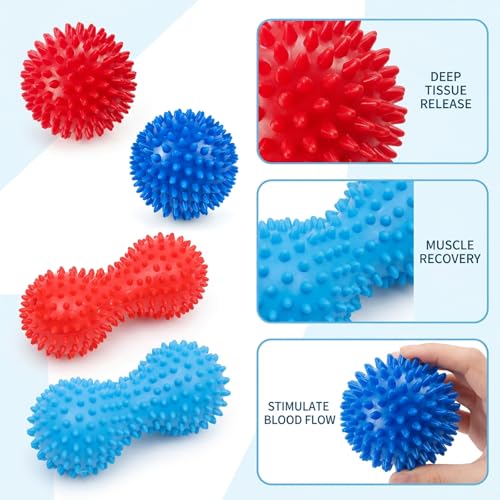 4-Pack Spiky Massage Ball, Spikey Ball for Deep Tissue Relief, Foot Massage Ball and Acupressure Ball for Muscle Recovery, PVC Material for Durable Use