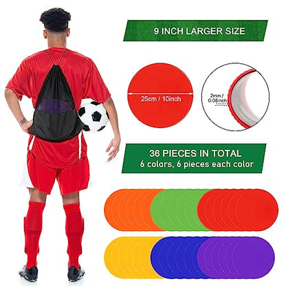 Poly Spots Spot Markers for Gym Floor 9inch 10inch 12/18/24/36 Pcs Flat Cones Non-Slip Rubber Floor Dots Circles for Sports Soccer Basketball Agility Training Dance Classroom - style: 36Pcs 9inch