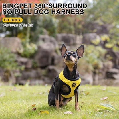 BINGPET Small Dog Harness, No Pull Step-in Puppy Pet Vest, Yellow - color: Yellow, size: S (NECK: 12", CHEST: 14"-18")