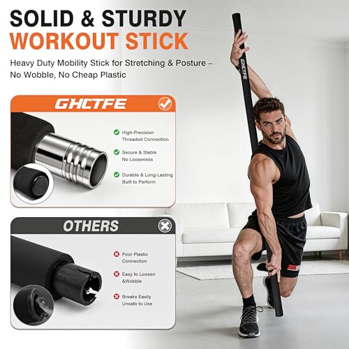 Adjustable Yoga Stick for Stretching & Balance, Upgraded Workout Pilates Equipment for Back Posture Corrector, 4-Section Steel Mobility Bar for Flexibility, Physical Therapy, Exercise Training