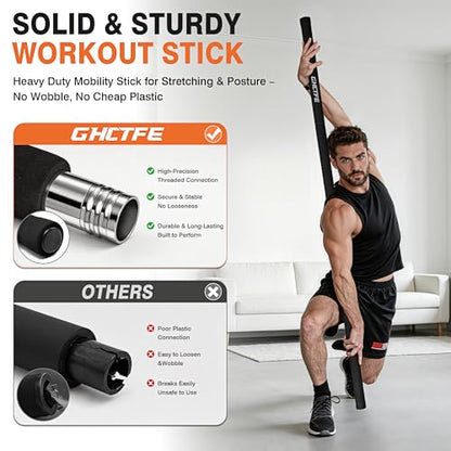 Adjustable Yoga Stick for Stretching & Balance, Upgraded Workout Pilates Equipment for Back Posture Corrector, 4-Section Steel Mobility Bar for Flexibility, Physical Therapy, Exercise Training